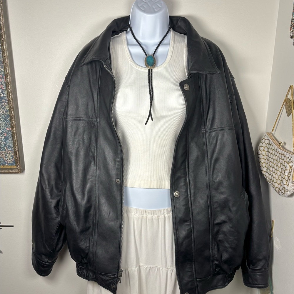 Women's Black Leather Jacket XXL